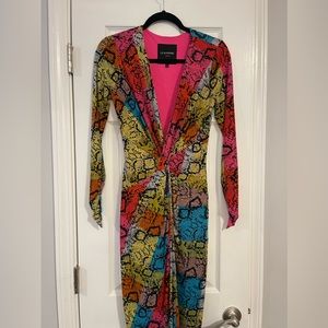 Le Superbe Printed Knee-Length Multicolor Wrap Dress - XS